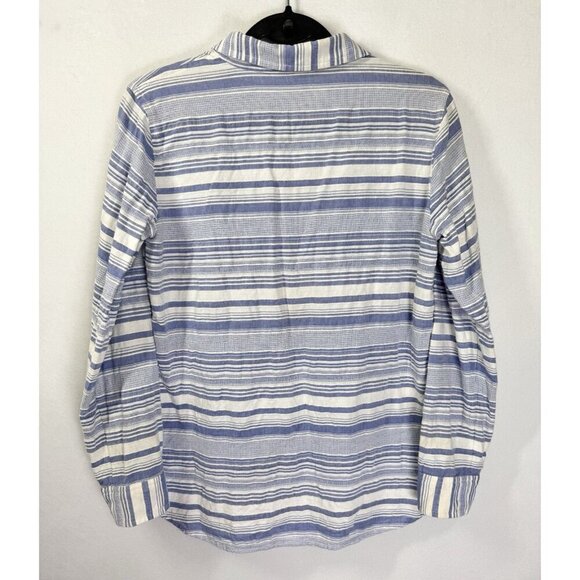 Talbots Roll Tab Sleeve Top Womens Small Blue White Stripe Collared Cotton EUC - Picture 3 of 8